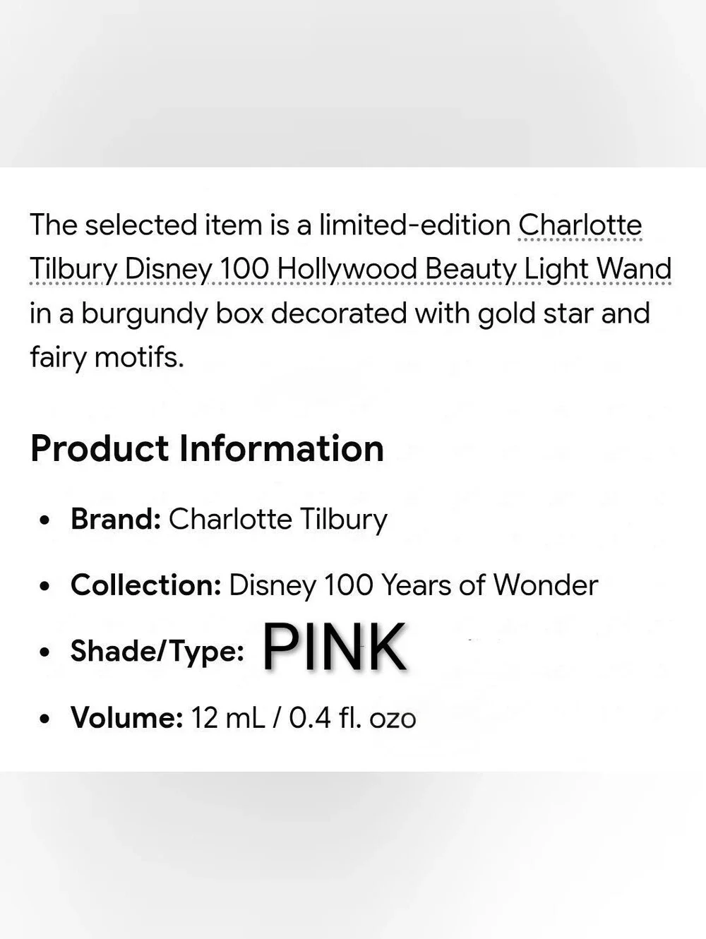 CHARLOTTE TILBURY 👸 DISNEY 100 🌟 HOLLOYWOOD BEAUTY LIGHT WAND ILLUMINATOR $42